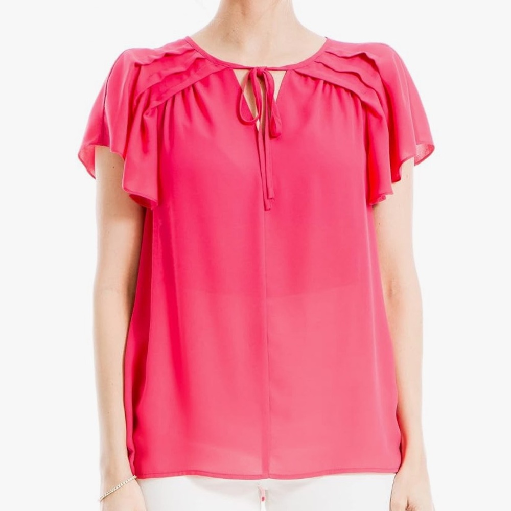 Women’s Max Studio Vibrant Pink Blouse Flutter Sleeves Keyhole Bow Business Top